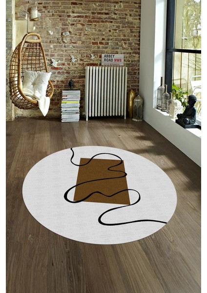 Dijital Kaymaz Taban Yıkanabilir Modern Desen Yuvarlak Mutfak Salon Halısı, N-Y-Modern-61-Kahve, fırsatları