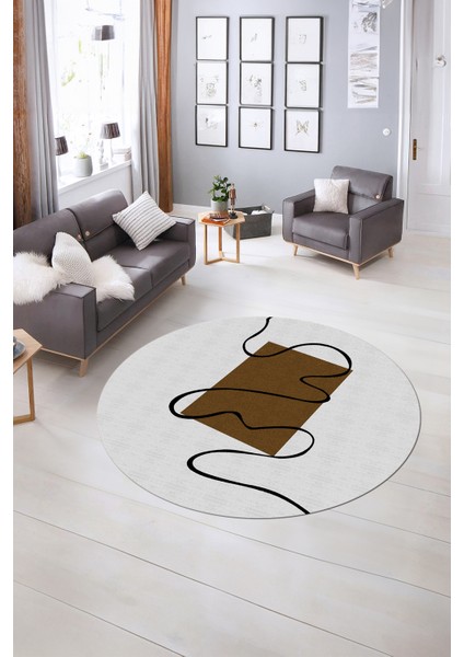 Dijital Kaymaz Taban Yıkanabilir Modern Desen Yuvarlak Mutfak Salon Halısı, N-Y-Modern-61-Kahve, indirimleri