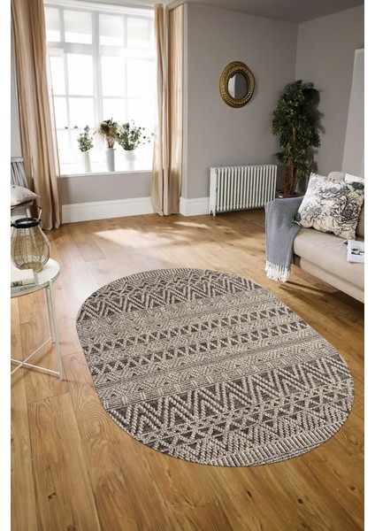 Dijital Kaymaz Yıkanabilir Modern Desen Oval Yolluk Mutfak Salon Halısı, N-O-Modern-86-Krem, modelleri