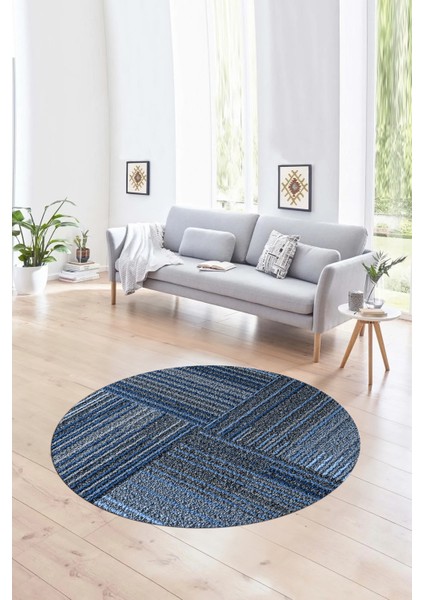 Dijital Kaymaz Taban Yıkanabilir Modern Desen Yuvarlak Mutfak Salon Halısı, N-Y-Modern-34-Mavi,