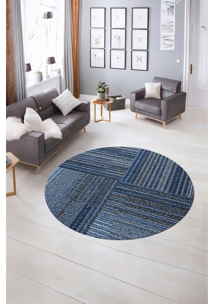 Dijital Kaymaz Taban Yıkanabilir Modern Desen Yuvarlak Mutfak Salon Halısı, N-Y-Modern-34-Mavi, indirimleri