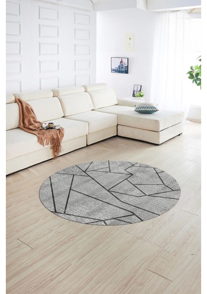Dijital Kaymaz Taban Yıkanabilir Modern Desen Yuvarlak Mutfak Salon Halısı, N-Y-MODERN-117-GRİ,
