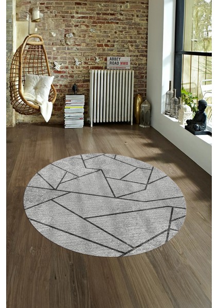 Dijital Kaymaz Taban Yıkanabilir Modern Desen Yuvarlak Mutfak Salon Halısı, N-Y-MODERN-117-GRİ,