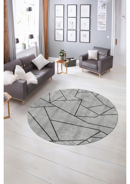 Dijital Kaymaz Taban Yıkanabilir Modern Desen Yuvarlak Mutfak Salon Halısı, N-Y-MODERN-117-GRİ,
