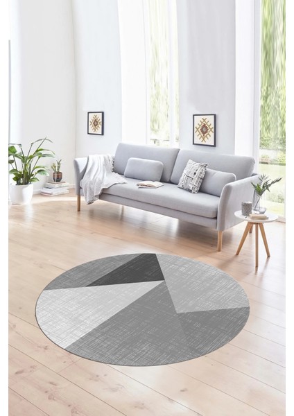 Dijital Kaymaz Taban Yıkanabilir Modern Desen Yuvarlak Mutfak Salon Halısı, N-Y-Modern-38-Gri,