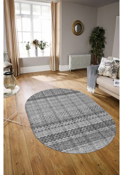 Dijital Kaymaz Yıkanabilir Modern Desen Oval Yolluk Mutfak Salon Halısı, N-O-Modern-70-Gri, modelleri