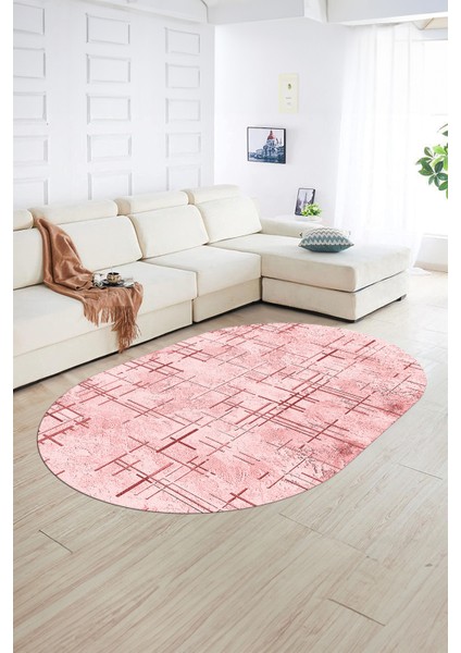 Dijital Kaymaz Yıkanabilir Modern Desen Oval Yolluk Mutfak Salon Halısı, N-O-Modern-89-Pembe, fiyatları