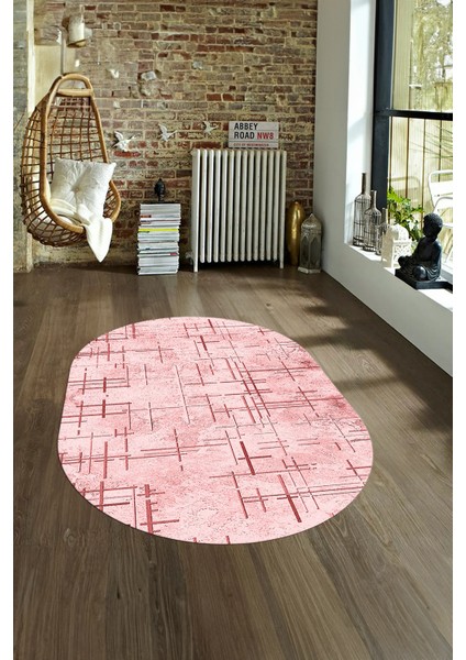 Dijital Kaymaz Yıkanabilir Modern Desen Oval Yolluk Mutfak Salon Halısı, N-O-Modern-89-Pembe, fırsatları