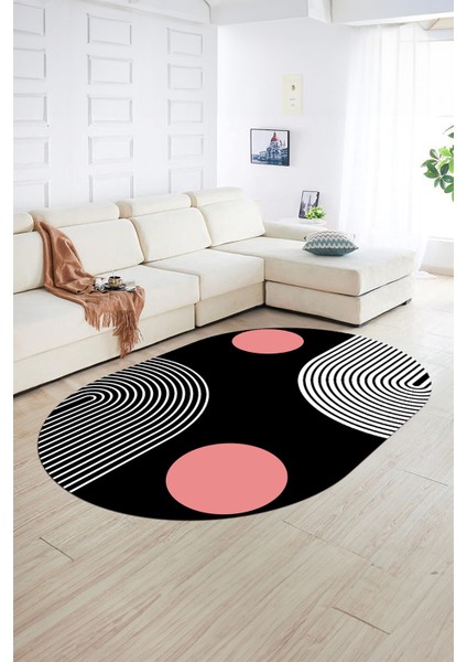 Dijital Kaymaz Yıkanabilir Modern Desen Oval Yolluk Mutfak Salon Halısı, N-O-Modern-52-Pembe, fiyatları