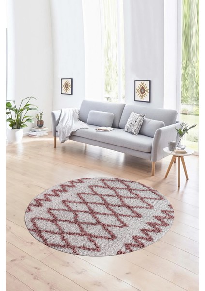 Dijital Kaymaz Taban Yıkanabilir Modern Desen Yuvarlak Mutfak Salon Halısı, N-Y-Modern-92-Pembe,