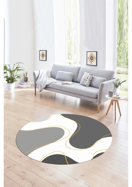 Dijital Kaymaz Taban Yıkanabilir Modern Desen Yuvarlak Mutfak Salon Halısı, N-Y-MODERN-120-GRİ,