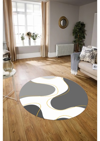 Dijital Kaymaz Taban Yıkanabilir Modern Desen Yuvarlak Mutfak Salon Halısı, N-Y-MODERN-120-GRİ, modelleri