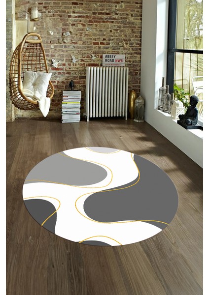 Dijital Kaymaz Taban Yıkanabilir Modern Desen Yuvarlak Mutfak Salon Halısı, N-Y-MODERN-120-GRİ, fırsatları