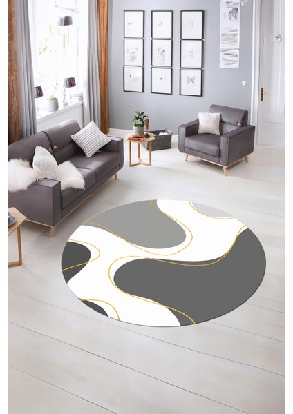 Dijital Kaymaz Taban Yıkanabilir Modern Desen Yuvarlak Mutfak Salon Halısı, N-Y-MODERN-120-GRİ, indirimleri