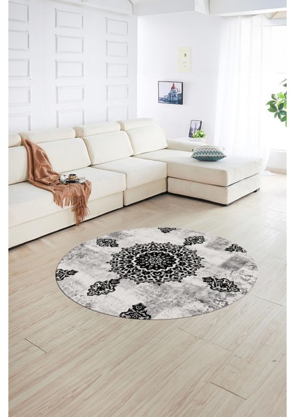 Dijital Kaymaz Taban Yıkanabilir Modern Desen Yuvarlak Mutfak Salon Halısı, N-Y-Modern-45-Siyah, fiyatları