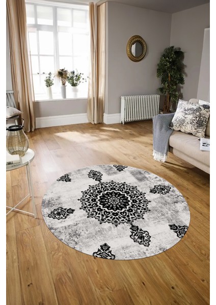Dijital Kaymaz Taban Yıkanabilir Modern Desen Yuvarlak Mutfak Salon Halısı, N-Y-Modern-45-Siyah, modelleri