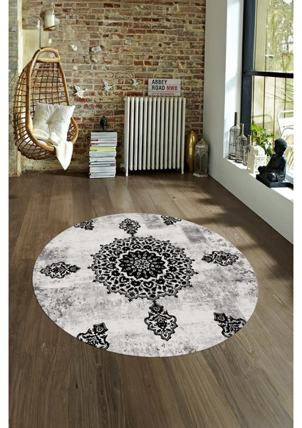 Dijital Kaymaz Taban Yıkanabilir Modern Desen Yuvarlak Mutfak Salon Halısı, N-Y-Modern-45-Siyah, fırsatları