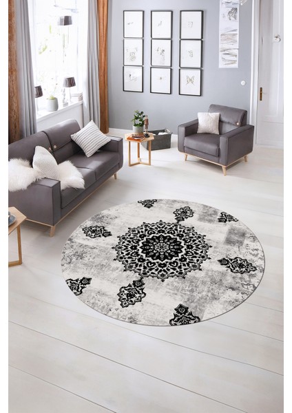 Dijital Kaymaz Taban Yıkanabilir Modern Desen Yuvarlak Mutfak Salon Halısı, N-Y-Modern-45-Siyah, indirimleri