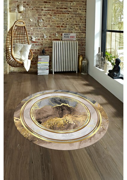 Dijital Kaymaz Taban Yıkanabilir Modern Desen Yuvarlak Mutfak Salon Halısı, N-Y-Modern-46-Gold, fırsatları