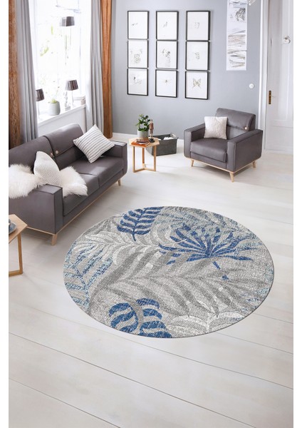 Dijital Kaymaz Taban Yıkanabilir Modern Desen Yuvarlak Mutfak Salon Halısı, N-Y-Modern-95-Mavi, indirimleri