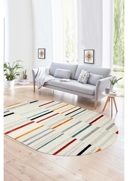 Dijital Kaymaz Yıkanabilir Modern Desen Oval Yolluk Mutfak Salon Halısı, N-O-Modern-74-Renkli,