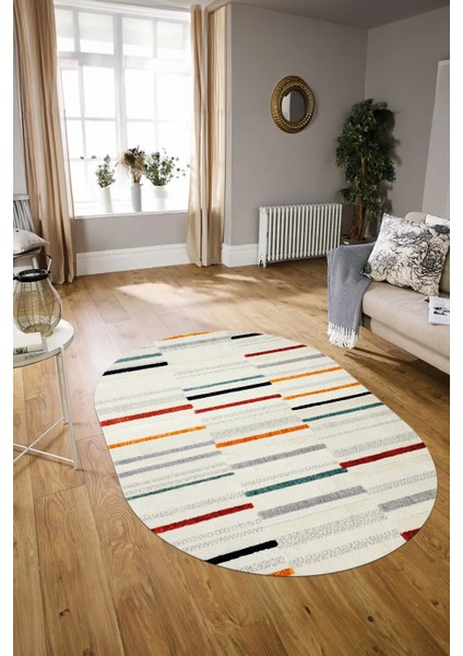 Dijital Kaymaz Yıkanabilir Modern Desen Oval Yolluk Mutfak Salon Halısı, N-O-Modern-74-Renkli, modelleri