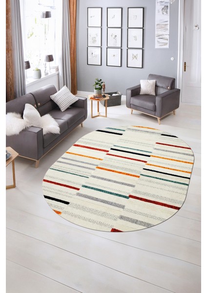 Dijital Kaymaz Yıkanabilir Modern Desen Oval Yolluk Mutfak Salon Halısı, N-O-Modern-74-Renkli, indirimleri