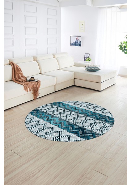 Dijital Kaymaz Taban Yıkanabilir Modern Desen Yuvarlak Mutfak Salon Halısı, N-Y-Modern-56-Mavi, fiyatları