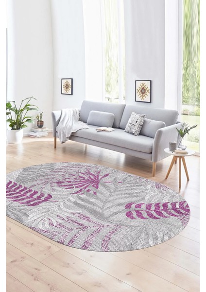 Dijital Kaymaz Yıkanabilir Modern Desen Oval Yolluk Mutfak Salon Halısı, N-O-Modern-95-Mor,