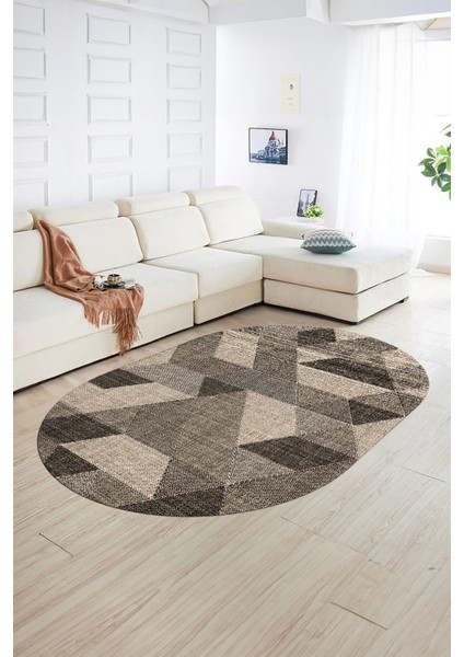 Dijital Kaymaz Yıkanabilir Modern Desen Oval Yolluk Mutfak Salon Halısı, N-O-Modern-96-Bej, fiyatları