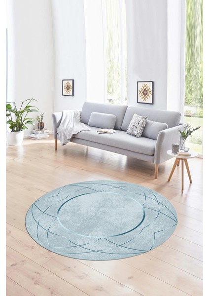 Dijital Kaymaz Taban Yıkanabilir Modern Desen Yuvarlak Mutfak Salon Halısı, N-Y-Modern-62-Mavi,