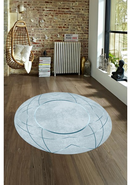 Dijital Kaymaz Taban Yıkanabilir Modern Desen Yuvarlak Mutfak Salon Halısı, N-Y-Modern-62-Mavi, fırsatları