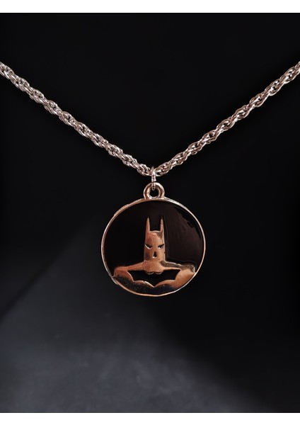 Antik Gümüş Kaplama Batman Sembol Yarasa Unisex Zincirli Kolye