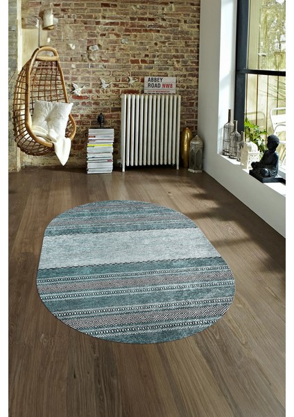 Dijital Kaymaz Yıkanabilir Modern Desen Oval Yolluk Mutfak Salon Halısı, N-O-Modern-83-Turkuaz, fırsatları