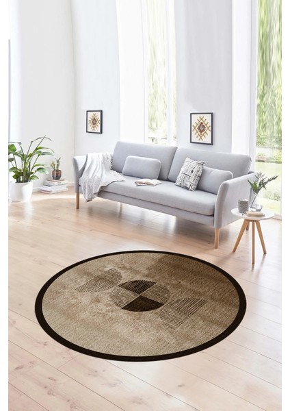 Dijital Kaymaz Taban Yıkanabilir Modern Desen Yuvarlak Mutfak Salon Halısı, N-Y-Modern-94-Kahve,