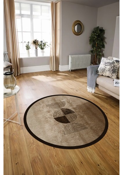 Dijital Kaymaz Taban Yıkanabilir Modern Desen Yuvarlak Mutfak Salon Halısı, N-Y-Modern-94-Kahve, modelleri