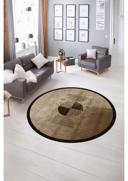 Dijital Kaymaz Taban Yıkanabilir Modern Desen Yuvarlak Mutfak Salon Halısı, N-Y-Modern-94-Kahve, indirimleri