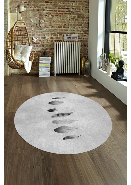Dijital Kaymaz Taban Yıkanabilir Modern Desen Yuvarlak Mutfak Salon Halısı, N-Y-MODERN-115-GRİ, fırsatları
