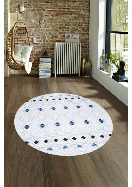 Dijital Kaymaz Taban Yıkanabilir Modern Desen Yuvarlak Mutfak Salon Halısı, N-Y-Modern-65-Mavi, fırsatları