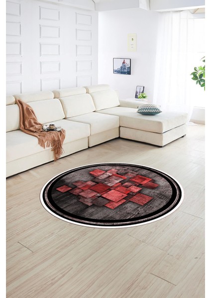 Dijital Kaymaz Taban Yıkanabilir Modern Desen Yuvarlak Mutfak Salon Halısı, N-Y-Modern-13-Kırmızı, fiyatları