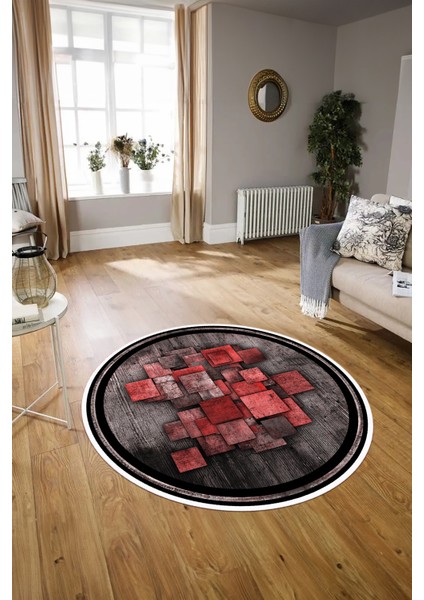 Dijital Kaymaz Taban Yıkanabilir Modern Desen Yuvarlak Mutfak Salon Halısı, N-Y-Modern-13-Kırmızı, modelleri