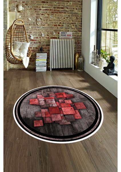 Dijital Kaymaz Taban Yıkanabilir Modern Desen Yuvarlak Mutfak Salon Halısı, N-Y-Modern-13-Kırmızı, fırsatları