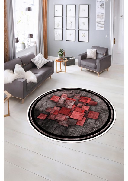 Dijital Kaymaz Taban Yıkanabilir Modern Desen Yuvarlak Mutfak Salon Halısı, N-Y-Modern-13-Kırmızı, indirimleri