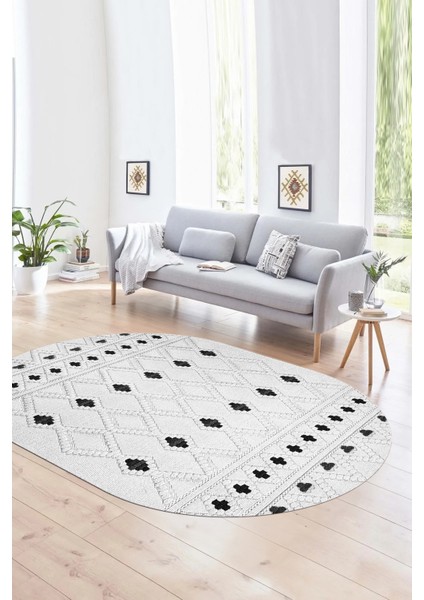 Dijital Kaymaz Yıkanabilir Modern Desen Oval Yolluk Mutfak Salon Halısı, N-O-Modern-65-Gri,