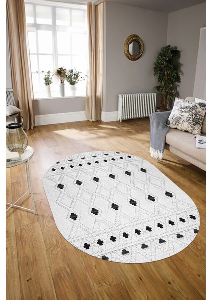 Dijital Kaymaz Yıkanabilir Modern Desen Oval Yolluk Mutfak Salon Halısı, N-O-Modern-65-Gri, modelleri