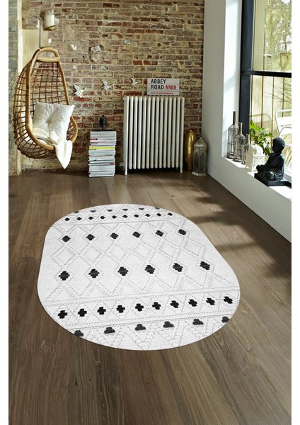 Dijital Kaymaz Yıkanabilir Modern Desen Oval Yolluk Mutfak Salon Halısı, N-O-Modern-65-Gri, fırsatları