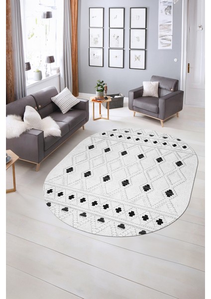 Dijital Kaymaz Yıkanabilir Modern Desen Oval Yolluk Mutfak Salon Halısı, N-O-Modern-65-Gri, indirimleri