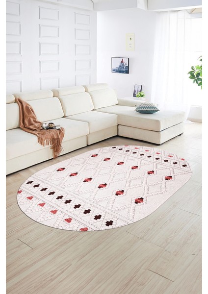 Dijital Kaymaz Yıkanabilir Modern Desen Oval Yolluk Mutfak Salon Halısı, N-O-Modern-65-Pembe, fiyatları