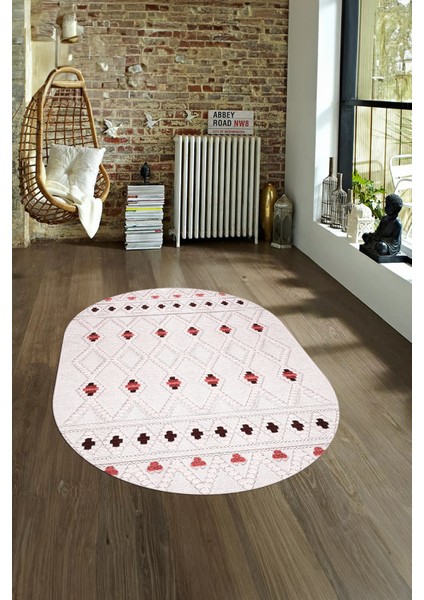 Dijital Kaymaz Yıkanabilir Modern Desen Oval Yolluk Mutfak Salon Halısı, N-O-Modern-65-Pembe, fırsatları