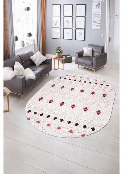Dijital Kaymaz Yıkanabilir Modern Desen Oval Yolluk Mutfak Salon Halısı, N-O-Modern-65-Pembe, indirimleri